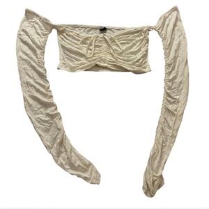 white off the shoulder crop top long sleeve